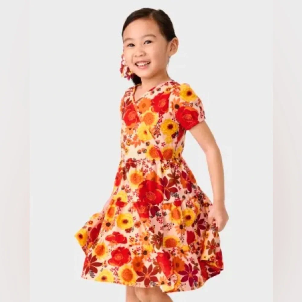 NWT Gymboree | Girls Orange/Yellow/Red Floral Short Sleeve Happy Harvest Dress 8